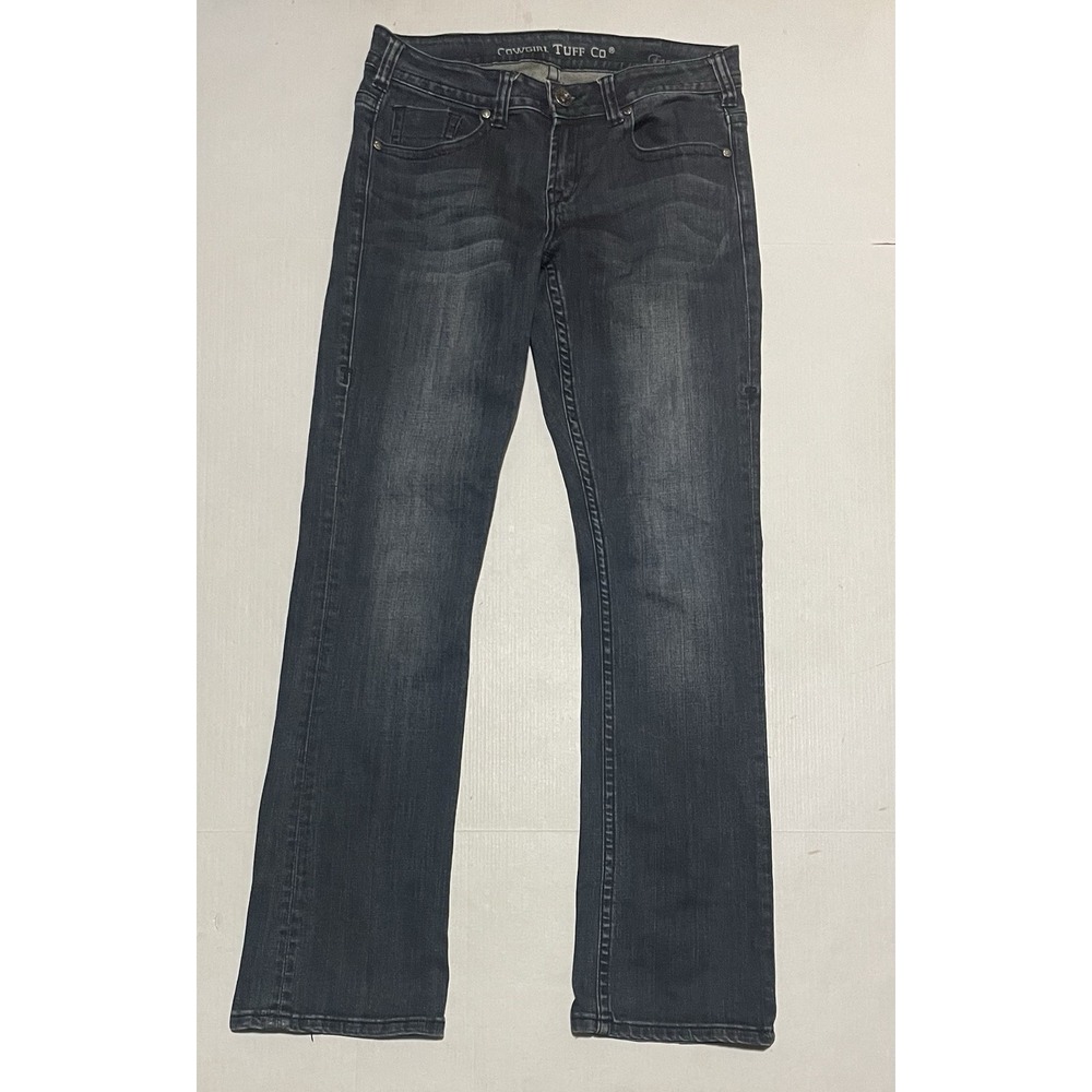 Cowgirl Tuff Womens Size 28 X 32 Bootcut Dark Indigo Wash Whiskering Denim Jeans
